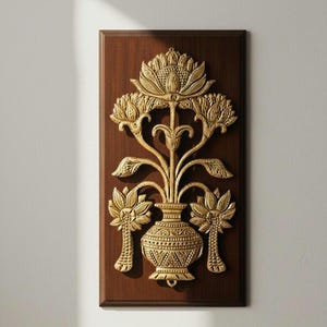 Elegante messing Kalash wandplaat met bloemen, 18 cm (7") – Traditionele decoratieve kunst