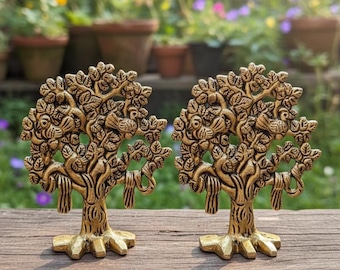Brass Kalpavriksha Tree of Life Sculpture - Golden Roots Decor (10CM)