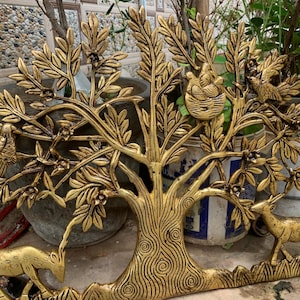 Tree brass statue with deer