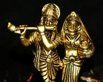 Radha Krishna Statue.10 cm  Small Handmade Brass Radha Krishna statue,Krishna with Radha, Hare krishna, krishna for Temple Mandir Puja Decor