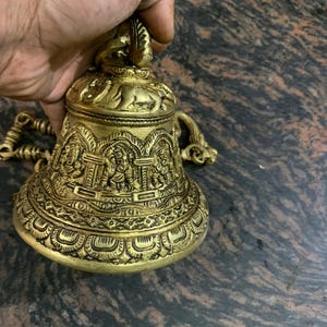 Traditional Brass Temple Bells 17 cm for Home Decor | Brass Hanging Bell with Chain|Ethnic Indian Brass Hanging Bell