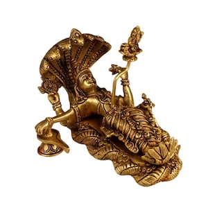 Brass Vishnu Padmanabhan Swami Statue, big Brass Lord Vishnu Sleeping on Sheshnag, Anantdeva Morti, Brass Vishnu Padmanabha Idol.