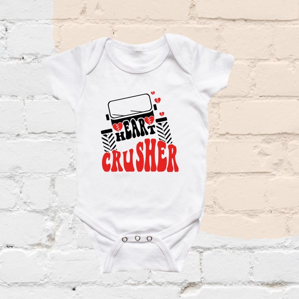 Heart Crusher SUV Onesie ®, Cute Baby Bodysuit,  Off Road Clothing, 4X4 Baby Clothing.