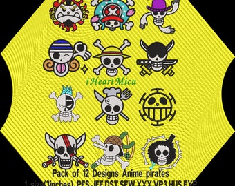 Anime Pirate Flag Embroidery Designs: Jolly Roger Bundle (Digital File)