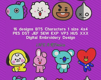 BTS Characters Embroidery Design: 4x4 Hoop (Digital File)