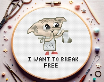 Dobby is a free elf - Cross stitch pattern Design size: 75 x 66 stitches