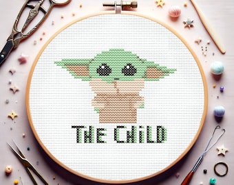 Grogu cross stitch pattern - Design size: 57 x 42 stitches