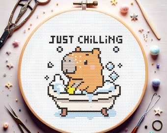 Capy-bara-th - cross stitch pattern for Capybara lovers 61x60 stitches