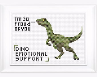 Dinosaur Emotional Support- Design size: 89 x 62 stitches- PDF cross stitch pattern
