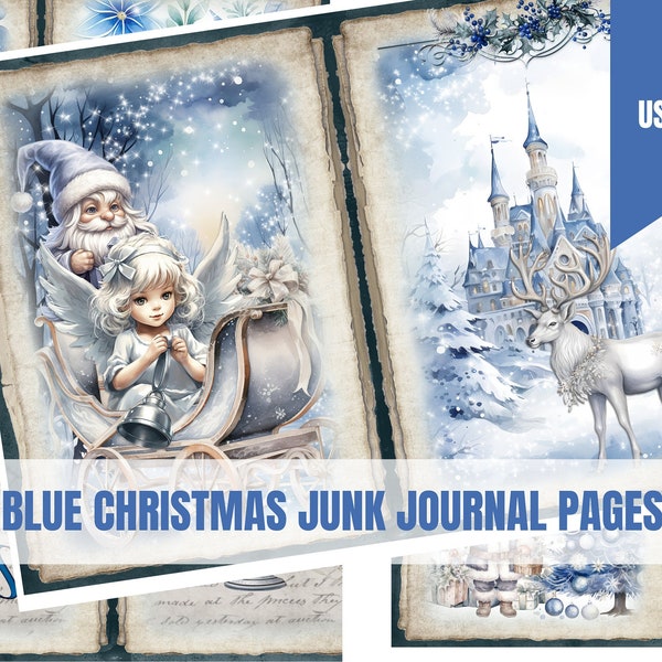 Blue Christmas Junk Journal | Printable Journal Pages | Junk Journal Papers | Holiday Scrapbooking |JJ001