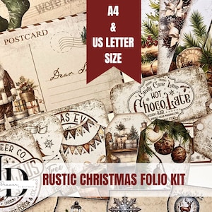 Rustikales WeihnachtsFolio Kit | Weihnachten Scrapbooking Printables | Weihnachten Junk Journal Kit | Falten Folio Junk Journal Kit | FK003