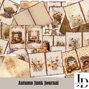Vintage herfstdagboekkit | 33 afdrukbare pagina's met ephemera bloemen | Digitale download