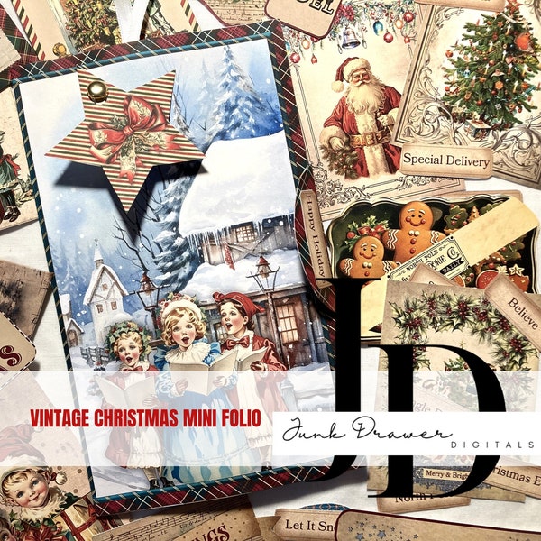 Vintage Christmas Junk Journal Mini Folio | Scrapbook Ephemera | Digital Download