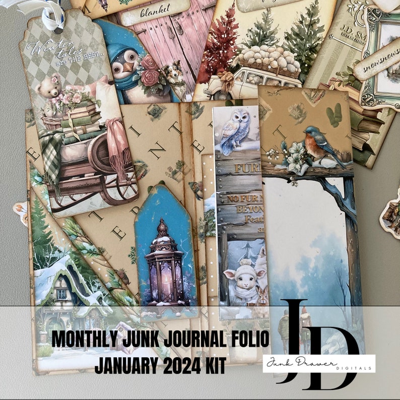 Junk Journal January 2024 Folio Kit Monthly Themed Folio for Junk