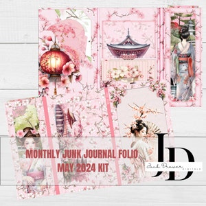 Kit de folio de Junk Journal de mayo de 2024 / Folio temático mensual para Junk Journals y álbumes de recortes / Flores de cerezo / FK016