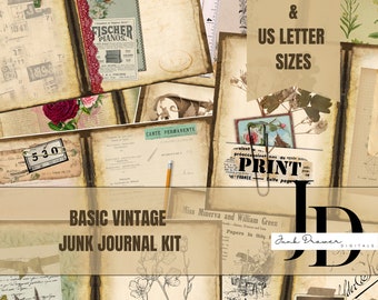 Kit de diario basura vintage / 28 páginas de fondos y material efímero para álbumes de recortes imprimibles / Descarga digital