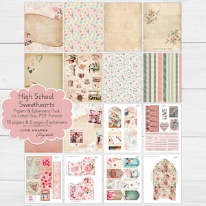 Valentine's Day Digital Papers and Ephemera Pack For Junk Journals and Scrapbooking | High School Sweethearts Paper Pack & Ephemera |JDD052