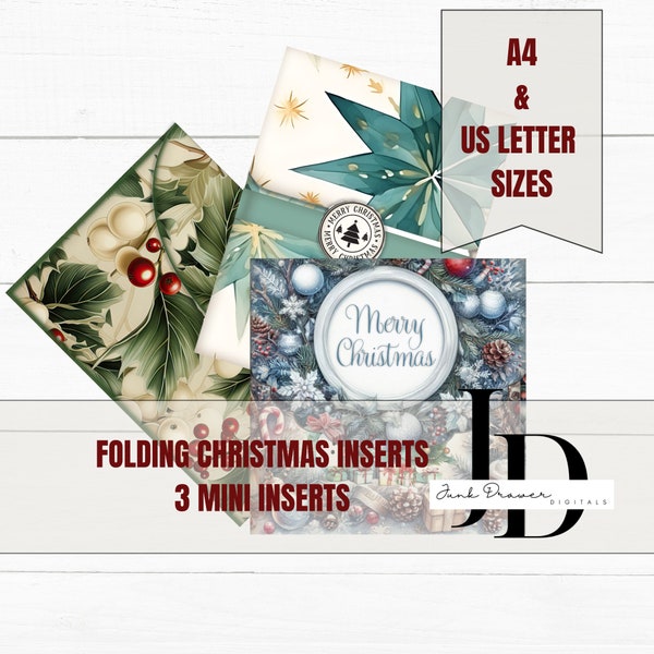 Christmas Mini   Folio Inserts For Junk Journals and Scrapbooking | 3 Mini Inserts In One Set| Christmas Digital Printables | AO002