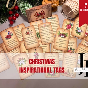 Vintage Christmas Inspirational Quote Tags | Digital Junk Journal Ephemera & Gift Tags | Printable Christmas Embellishments