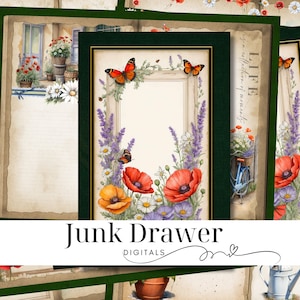 Mohnblumen & Gänseblümchen Junk Journal Kit | Floral Scrapbook Printables und Ephemera | JDD028