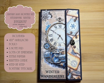 Steampunk Winter Junk Journal Folio Kit: January 2025 (Digital Papers)