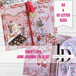 Kit folio de journal indésirable pour la Saint-Valentin | Kit folio rose et rouge Sweet Love pour carnets indésirables et scrapbooking | FK008