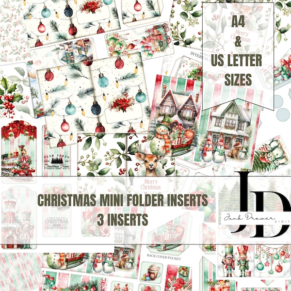 Christmas Junk Journal Inserts | Cute Mini Folders For Junk Journals and Scrapbooking | AO001