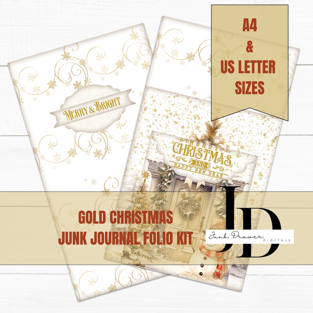 Gold Christmas Junk Journal Folio Kit: Printable Scrapbook (digital ...