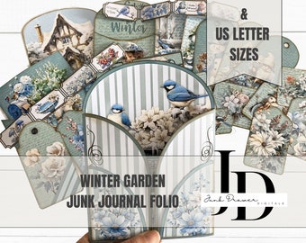 Winter Garden Junk Journal Folio Kit | Teal And Blue Winter Floral Folio Kit For Junk Journal and Scrapbooking Lovers | FK006