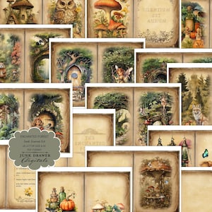 Kit de diário de lixo da floresta encantada | Páginas de diário para impressão e itens efêmeros | Downloads de scrapbooking digital