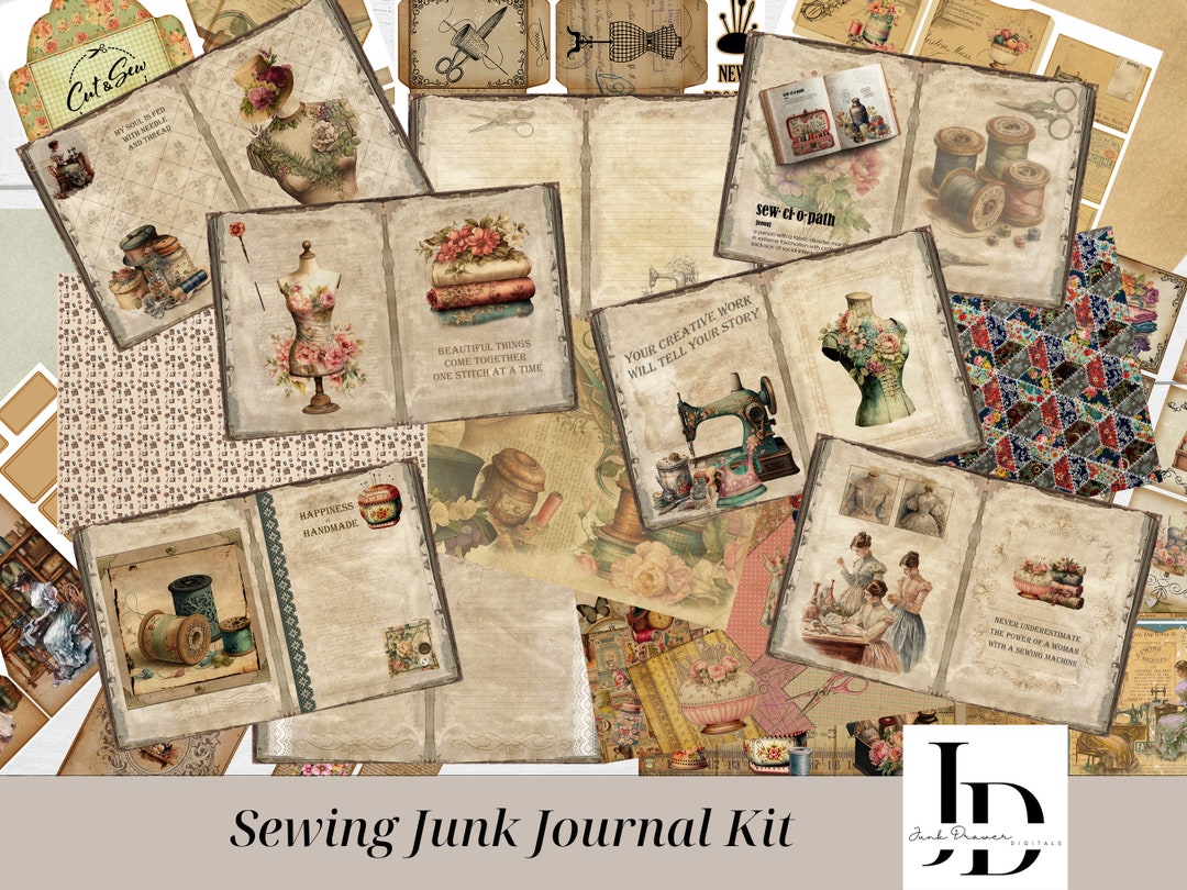 Vintage Sewing Junk Journal Kit | Printable Ephemera in Neutral Tones ...