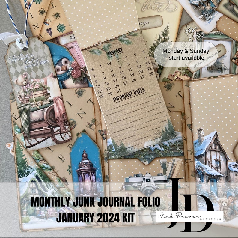 Junk Journal January 2024 Folio Kit Monthly Themed Folio for Junk