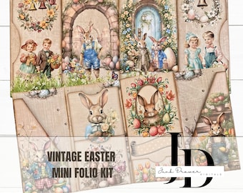 Kit Vintage Easter Bunny Folio: Junk Journaling, Scrapbooking (download digitale)