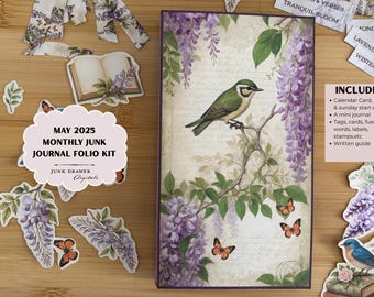 Wisterias and Birds Junk Journal Folio Kit: May 2025 Ephemera