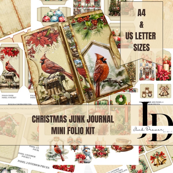 Christmas Junk Journal Mini Folio| Classic Christmas Theme Folio For Junk Journals and Scrapbooking |FK005