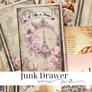 Kit de diário de lixo de Paris vintage | Kit de diário completo para impressão para scrapbooking e diários de lixo | JDD026