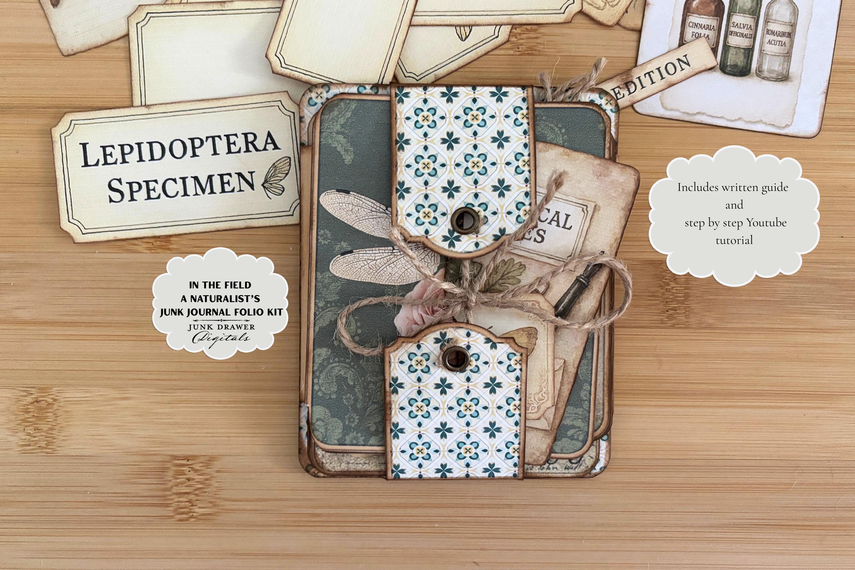 In The Field, Junk Journal Folio Kit |Printable Vintage Naturalist Ephemera, Small Insert Folio for Junk Journals & Botanical Crafts |JDD058