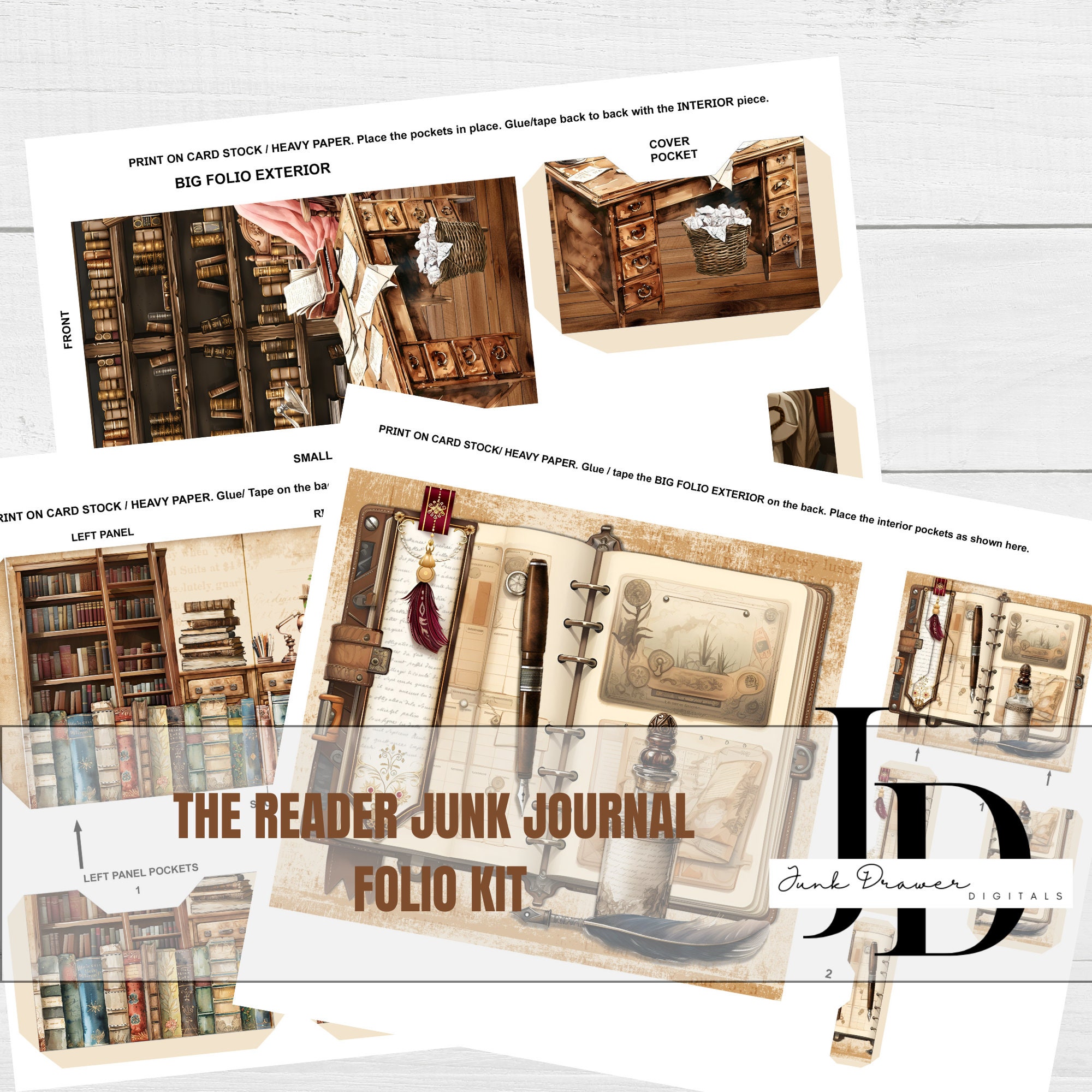 Reader Junk Journal Folio Kit: Books & Reading Theme (digital Download ...