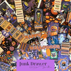 Kit Halloween Ephemera - Papiers pour journaux, étiquettes, cartes, pochettes, enveloppes et objets décoiffés | Kit amusant et coloré pour les projets d'Halloween | JDD031