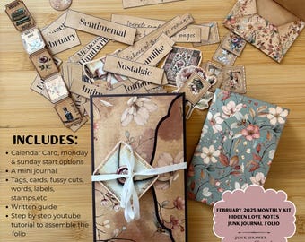 Hidden Love Notes Junk Journal Folio Kit: Vintage Ephemera (Digital Download)