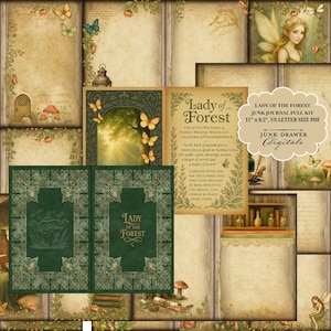 Lady of the Forest Junk Journal Kit – Druckbare Journal Seiten, Ephemera, Umschlag & Innenhülle – Waldfee Scrapbook Papiere |  JDD060
