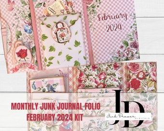 Kit de diario basura de febrero de 2024: Scrapbooking floral (descarga digital)