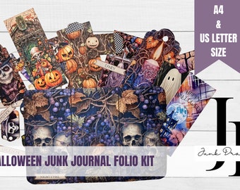 Halloween Junk Journal Folio Kit | Halloween Printable Junk Journal | Halloween Scrapbooking | Spooky Colorful Junk Journal