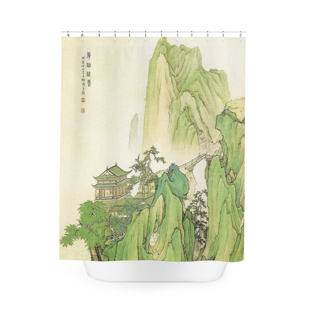 Sage Green Chinese Art Shower Curtain Asian Art Printed Shower Etsy