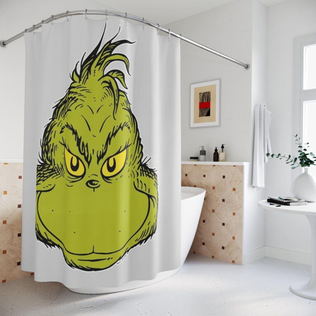 Grinch Shower Curtain Classic Christmas Grinch Head Shower Etsy