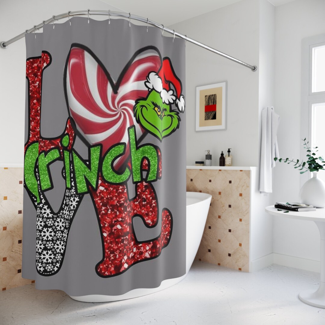 Cute Love Grinch Shower Curtain Grinch Love Polyester Shower Etsy