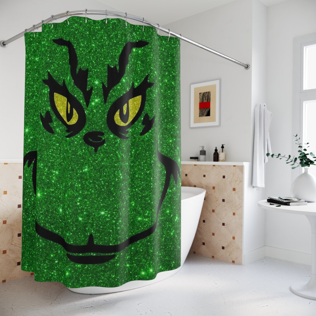 The Grinch Shower Curtain Christmas Grinch Barhroom Decor Fun Etsy