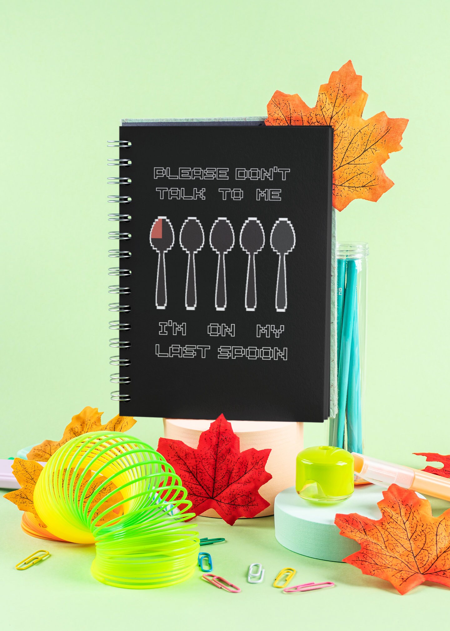 Spoon Theory Journal Retro 8bit Video Game Notebook Autism ADHD Chronic Illness Gift for Mental