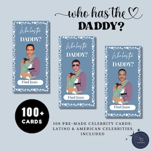 Editable Cielito Lindo Who Has the Baby Daddy Baby Shower Scratch Off Game, Quién Tiene El Papá Blue Talavera, American & Latino Celebrities