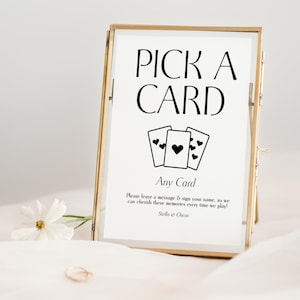 Letrero de boda con libro de visitas de naipes, libro de visitas de naipes editable, letrero minimalista de naipes para boda, letrero alternativo para elegir una carta.